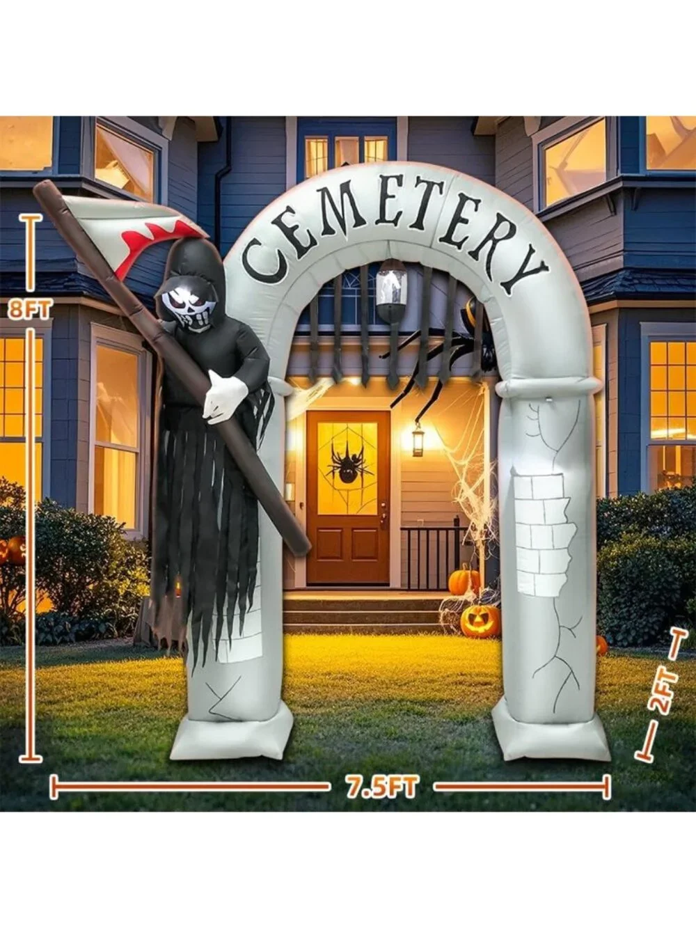 8FT LED Lighted Halloween Inflatable Archway - Spooky Grim Reaper Yard Decor